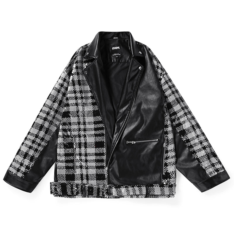 Gray Plaid Color Block Buttoned Long Sleeve Jacket with Pocket