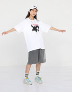 Kitty doll monogram print loose sleeved cotton round neck T-shirt