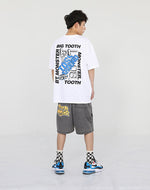 Street style English letter print loose sleeved cotton round neck T-shirt