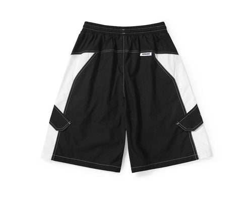 Black and White Contrast Side Stripe Multi-Pocket Loose Cropped Shorts