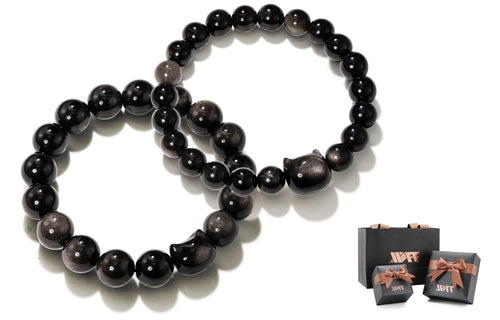 XXOFF Kucing Kepala Kucing Obsidian Beaded Couple Bracelet