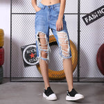 【GENANX2024NEW】Blue ripped straight six-cent jean shorts