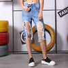 【GENANX2024NEW】Blue ripped straight six-cent jean shorts