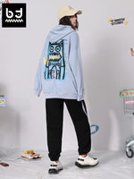 Bigdon doodle print drawstring hoodie with shoulder sleeves