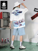 Ink Printing Half Sleeve Space Cotton T-Shirt