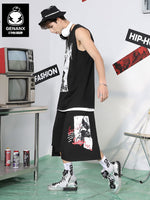 Black Hip Hop Asymmetric Print Casual Shorts