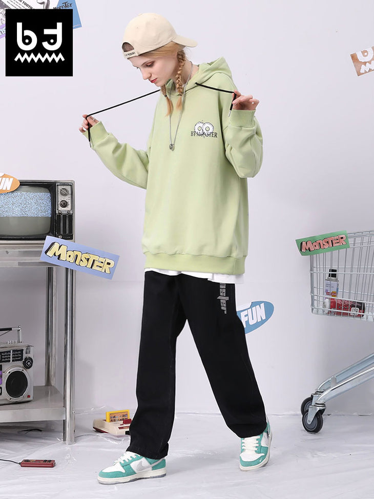 Food graffiti letter-print hoodie with sleeved cotton sweatshirt