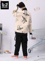 Color-coded letter full label drop cuff zipper half neck cotton hoodie