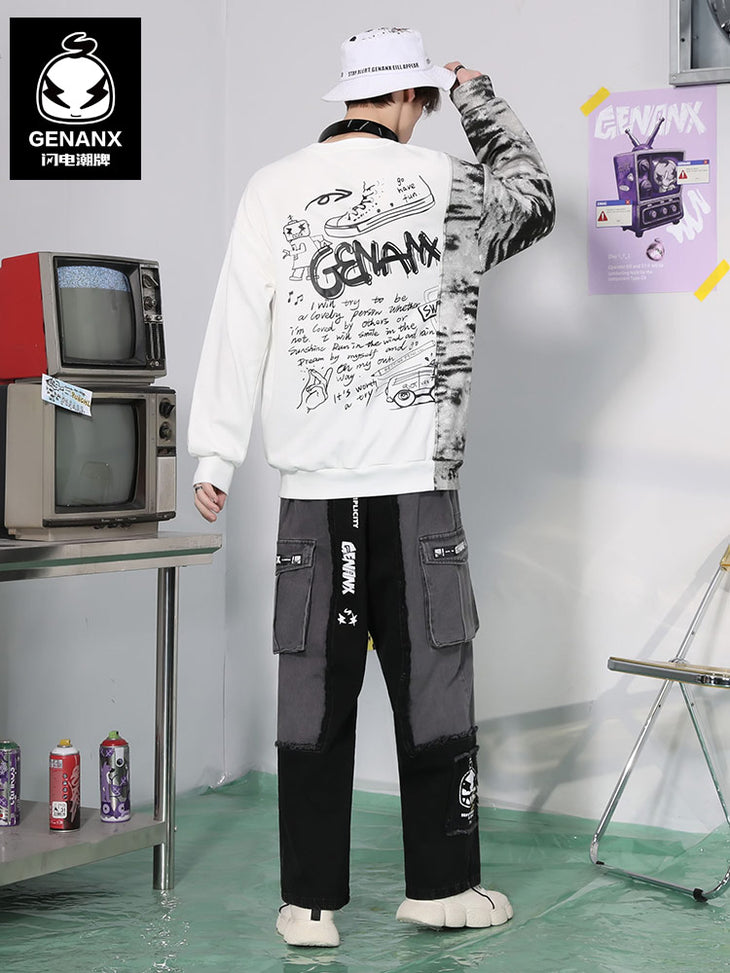 Funny Graffiti Print Chain Pullover Sweatshirt