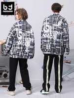 Color-plaid monogrammed zip-up jacket with rotator sleeves down