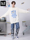 Fun painted letter-printed drawstring waistband loose straight leg casual pants