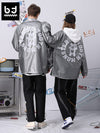 Love Bear monogram print silver grey jacket with shoulder drop stretch sleeves