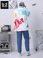 Colorful splash-ink letters full print space cotton drop cuff ribbed closed hoodie