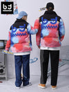 Color contrast splicing dazzling ink print down sleeve white duck down jacket