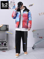 Color contrast splicing dazzling ink print down sleeve white duck down jacket