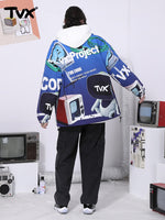 Y2K wind gradient letter TV man printed zipper cotton-padded jacket