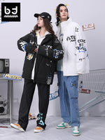 Bigdons hand-painted graffiti printed stand-up collar with rotator sleeves closed sleeves padded jacket