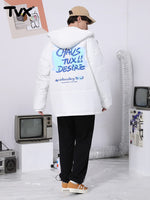 Monogrammed quilted with closed sleeves and hooded zipper white padded jacket