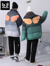 Gradient letter label removable wing drop shoulder white down jacket