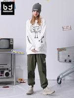 Cargo style letter print loose straight leg stretch leg casual pants