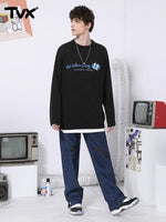 Cartoon TV letter-jacquard pullover with crewneck and sleeved sweater