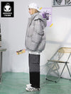 Gray Casual Letter Print Removable Hooded Down Jacket