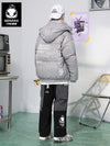 Gray Casual Letter Print Removable Hooded Down Jacket