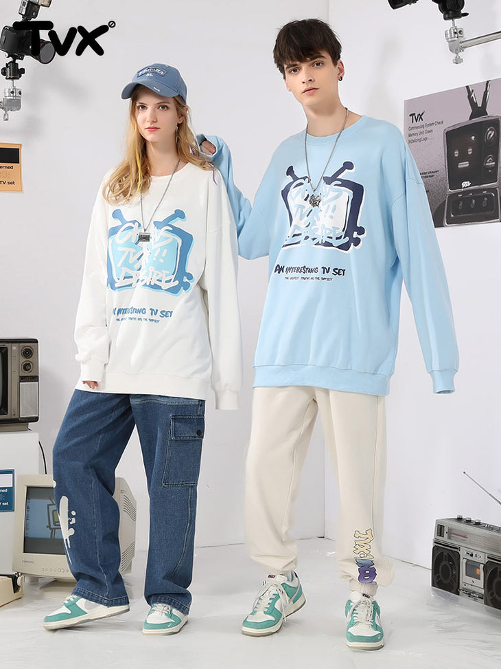 Streetwear TV letter-print couple pullover hoodie