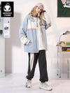 Contrasting color patchwork letter-printed stand-up collar with drawdown cuff stretch sleeve jacket