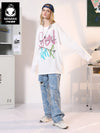 Glitz spray-painted graffiti letter-print loose shoulder neck hoodie