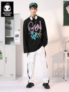 Glitz spray-painted graffiti letter-print loose shoulder neck hoodie