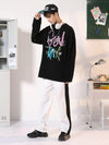 Color contrast side zipper letter-printed label drawstring waistband sweatpants