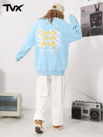 Simple basic checkerboard TV letter-printed round neck hoodie