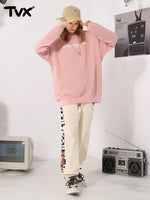 Simple basic checkerboard TV letter-printed round neck hoodie