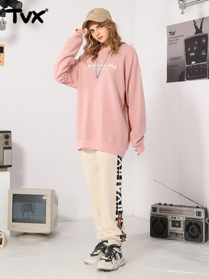 Simple basic checkerboard TV letter-printed round neck hoodie