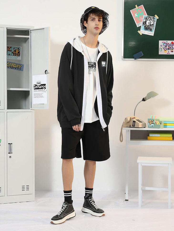 Cityboy color contrast patchwork drawstring hooded cotton jacket