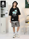 Simple style love binding graffiti print sleeved cotton T-shirt