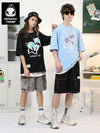 Simple style love binding graffiti print sleeved cotton T-shirt