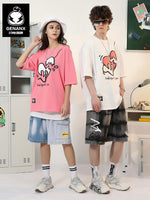 Simple style love binding graffiti print sleeved cotton T-shirt