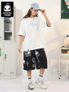 Safari Style Black Asymmetric Pocket Full Print Shorts