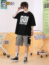 Simple style basic letter-printed cotton five-point sleeve round neck T-shirt