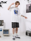 Micro tidal wind tear TV letter-printed white round neck cotton T-shirt