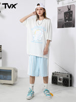 Micro tide wind light cartoon TV letter-printed cotton round neck T-shirt