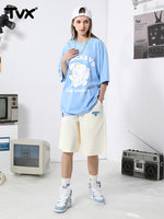Simple style solid color basic letter TV label straight leg shorts