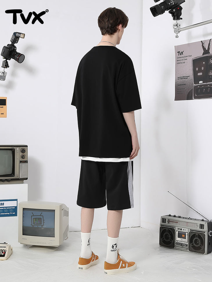 Simple basic black and gray color contrast letters TV stick cloth cotton shorts