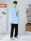 Color-contrast checkerboard printed label elastic rope leg cotton casual pants