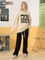 Color contrast patchwork braid with side stripes elastic drawstring casual pants
