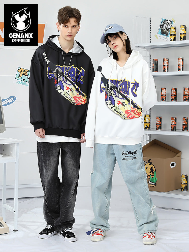 3D Graphic Letter Print Space Cotton Hoodies