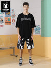 Black and white contrast letter graffiti printing cropped shorts