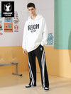 Black and white Striped Print Elastic Rope Ankle-leg Cotton Casual Pants